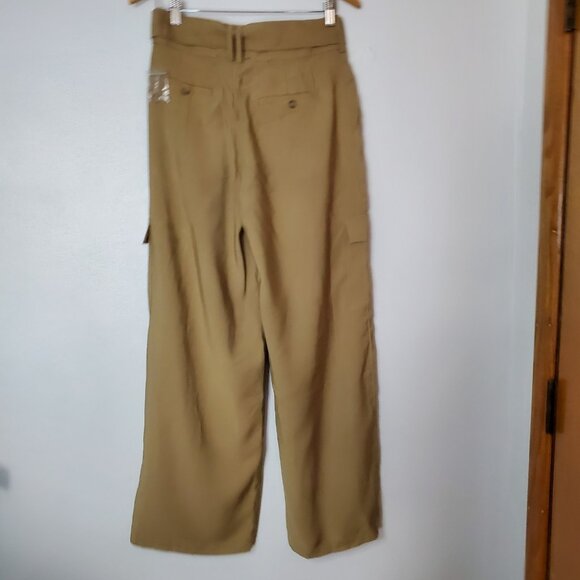 Women's Size M Wide Leg Cargo Pants Tan Forever 21 Detachable Belt High Rise - Picture 6 of 10